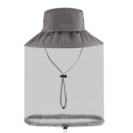 JUPSK Head Net Mesh Hat, Unisex Bucket Hat Quick-Drying Wide Brim Sun Hat 2-in-1 Hat Beekeeping Hat for Camping Fishing Gardening Climbing Dark Gray