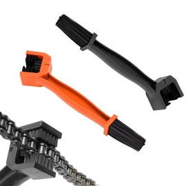 Augeny 2 PCS Motorcycle Chain Washer, Bike Chain Scrubbing Brush with Two-Headed Design, Bicycle & Motorcycle Chain Cleaning Crank Set Brush Washing Tool, Motorcycle Accessories (Black+Orange)