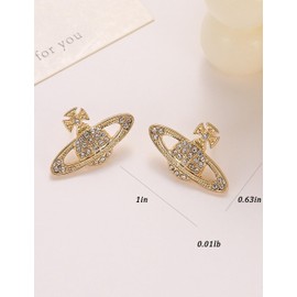 SRWRPR Queen Mother Saturn vintage design earrings, S925 Hypoallergenic Earring for Women, Valentine's Day gift, Birthday Gift, Sweet gift for Women, Zinc, Diamond