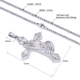 VEXXS Cross Necklace for Men, 18K Real Gold Plated Pendant Necklace with 2.5mm box chain, Durable No Color Fading Men’s Necklace Chain Urban Fashion Street Wear Gold Chain Gift for Men (A-Silver)