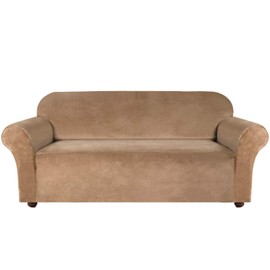 Turquoize Velvet Sofa Slipcover Stretch Extra Large Couch Covers for 3 Cushion Couch Thick Soft Sofa Cover Furniture Protector, Couch Covers for Dogs, Form Fit Couch Slipcover (XL Sofa, Camel)
