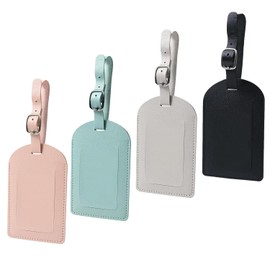 Fenglin-joy Luggage Tags, Pack of 4 PU Leather Luggage Tags Suitcase Tags with Privacy Cover Suitcase Tags with Address Label for Business Trip, Air Travel