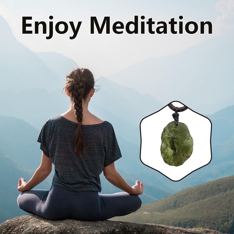 BOLFFU Moldavite Crystal Necklace,Raw Czech Meteorite Tektite Stone Healing Crystal