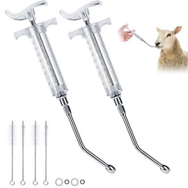 GINDOOR 2 Pieces Reusable Goats Syringe with 2 Drench Nozzle, Adjustable Dosage Detachable Sheep Drench Livestock Syringe for Sheep Baby Goat Supplies - 50ML