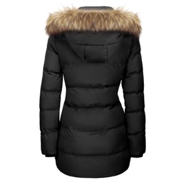 WenVen Women's Bulky Winter Thicken Jacket with Fur Trim Hood (Black,M)