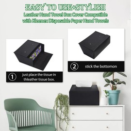 Tissue Box Cover Holder Compatible with Kleenex Disposable Paper Hand Towels, Stylish Leather Wall-Mounted Towel Dispenser for Tabletop,Living,Dining,Bathroom. (1, Black)