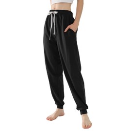 Cotton Sweats for Women Pants Tapered Cuff Stretchy Comfy Joggers with Pockets (Black, X-Large)