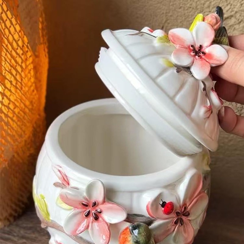 FORLONG Ceramic Food Storage Containers with Lids, 3D Hand-painted Magnolia