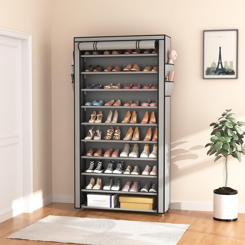 ROJASOP Shoe Rack with Covers, Stackable 10 Tier Tall Shoe