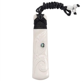 81stgeneration Women's Men's Hand Carved Bone Abalone Engraved Moari Toki Pendant Necklace