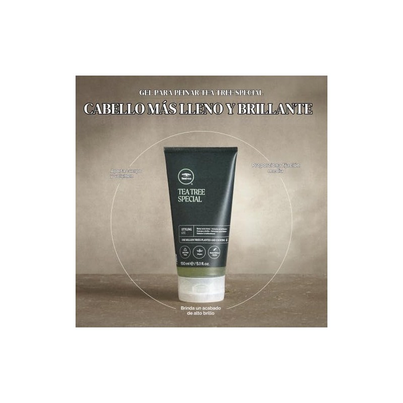 Tea Tree Styling Gel, Fijación Media, Acabado de Alto Brillo,