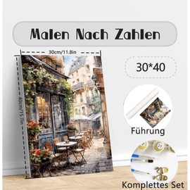 Giahism Street View Paint by Numbers Adult Painting by Numbers Landscape, DIY Acrylic Paint Street View Paint by Numbers Adult Set as Home Decoration (30 x 40 cm)