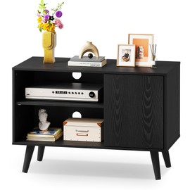 WLIVE TV Stand for 40 Inch TVs, Small Entertainment Center with Storage Cabinet, Mid-Century Modern TV Stands for Living Room and Bedroom, 32" TV Console, Black