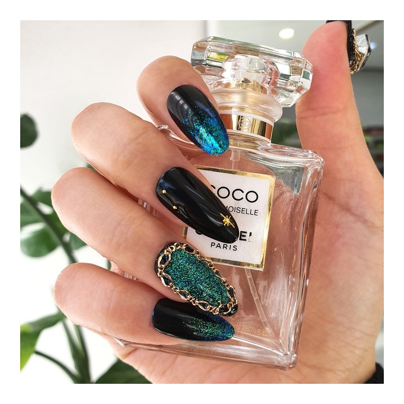Lucia Black Square Handmade Nail Tips - Long Oval /
