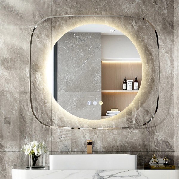 WISFOR Modern LED Bathroom Mirror W/ Backlit Clear Glass Frame