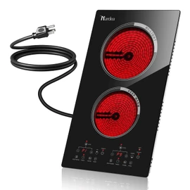 Nardea 12 inch Stove burner estufas eléctricas de cocina glass top electric bumer 2 Burners Hot Plates portable stove top 2 Burner Electric Cooktop electric burners for cooking Countertop Built-in