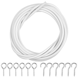 Curtain Wire Curtains Wire 10 m Tension Rope Curtain White Curtain Wire with Eyelets and Hooks 10 Pairs Curtain Wire Rope Curtain Cord Plastic Coated Curtain Wire Rope System Curtain