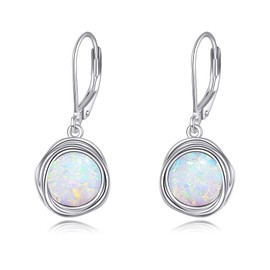 POPLYKE Freshwater Pearl Dangle Earrings for Women Sterling Silver Leverback Earrings for Women Pearl Jewellery Gifts for Her, Sterling Silver, Opal