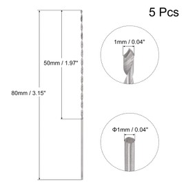 sourcing map 5 Pcs 1mm Mini Micro Twist Drill Bits, High-Speed Steel Straight Shank Extra Long Drill Bit 80mm for Aluminum Alloy