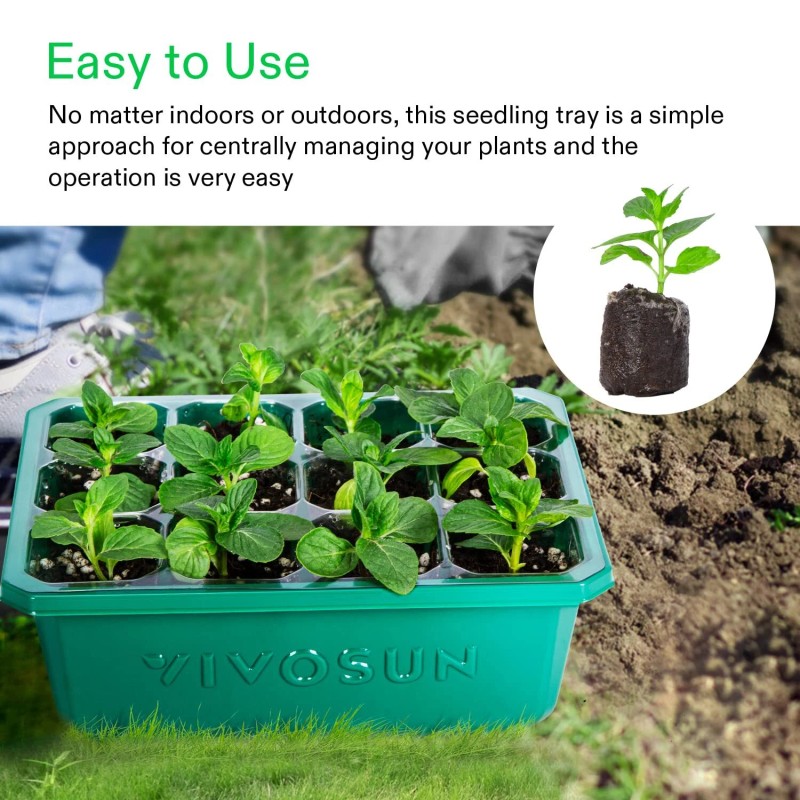 VIVOSUN 12-Pack Seed Starter Trays 144-Cell Germination Reusable Humidity Domes
