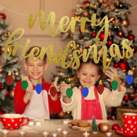 Glittery Gold Merry Friendsmas Banner and Light Bulb Garland Merry Friendsmas Party Decorations Merry Friends Themed Party Supplies Christmas Office Decorations Christmas Decorations Indoor Home Decor