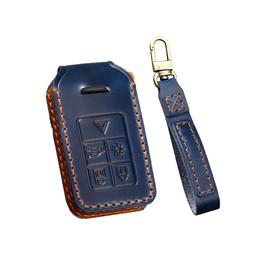 HIBEYO HIBEYO Smart Autoschlssel Hlle Passt fr Volvo Leder Schlsselbox Schlsselhlle Schutzhlle Cover fr Volvo V40 S80 V870 XC70 XC60 S60 V60 Keyless Fernbedienung Schlsselanh?nger-5 Tasten Blau