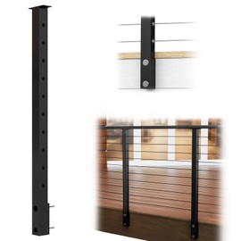 Muzata Black Side Mount Cable Railing Post 36 Inch 36"x2"x2" Level Drilled Space-Saving Stainless Steel Cable Railing System Kit Indoor Outdoor with User Guide PF02 BH4S