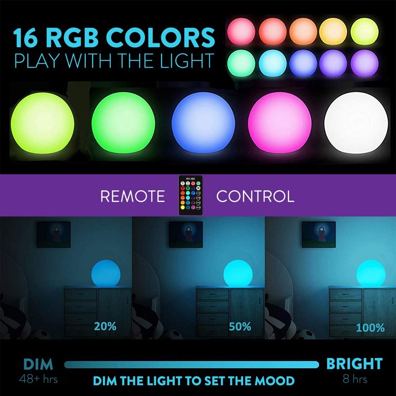 Mr.Go 8-inch Ultra-Fun LED Glowing Ball Light w/Remote, RGB Color
