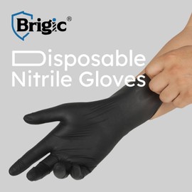 Brigic Disposable Nitrile Gloves, Textured Grip, Black, Lightweight, Slip-Resistant (Medium)