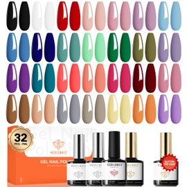 modelones 32 PCS Gel Nail Polish Set, 28 Colors Gel Polish with No Wipe Base Coat, Glitter & Glossy & Matte Top Coat Black Brown Red Purple Soak Off LED Nail Art Kit Salon at Home