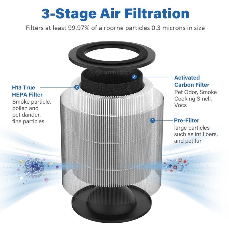 JF100 Replacement Filter, 3-in-1 H13 True HEPA and High-Efficiency Activated