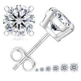KRKC&CO Moissanite Studs Earrings, 4Prong Lab Created Diamond Earrings, 925 Silver White Gold Plated, 2.0CT D-Color VVS1, Solitaire Jewelry Gifts for Women