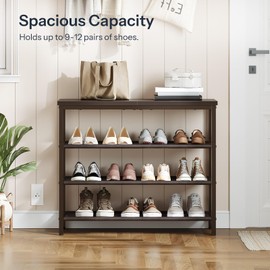 HOOBRO Shoe Rack with 3 PU Shelves, 4-Tier Shoe Storage Organizer for Closet and Entryway, Holds 9-12 Pairs of Shoes, Sturdy Metal Frame, Small Spaces, Brown BR94XJ01