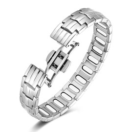 Jecanori 5X Strength Magnetic Bracelets for Men —Updated 5,000 Gauss Ellipse Magnets — Premium Butterfly Clasp & Adjustable Length,Silver
