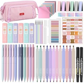 Nicpro Aesthetic School Supplies with Big Capacity Pen Case, Pastel Highlighters, Color & Black Ink Gel Pen, Mechanical Pencil, Ballpoint Pen for Student Stationary College Essentials:_62 Pack