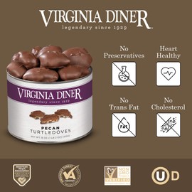 Virginia Diner Chocolate Pecan Turtledoves Candy Clusters with Caramel - Preservative Free Gifts from Virginia Since 1929 - Chocolate Covered Pecans Food Gifts - 18 Oz Can
