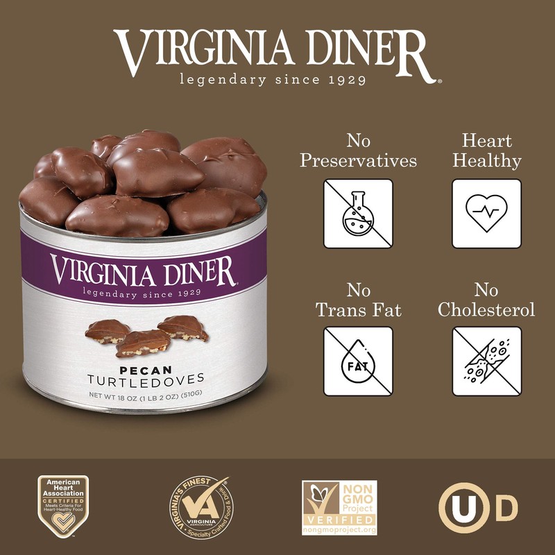 Virginia Diner Chocolate Pecan Turtledoves Candy Clusters with Caramel -