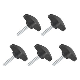uxcell 5Pcs Tee Wing Knobs Thumb Screws, M5 x 25mm Clamping Screw Knob Male Thread Carbon Steel T Shaped Thumb Screws Handle 36mm Dia. for Hand Tightening Knob Replacement, Black