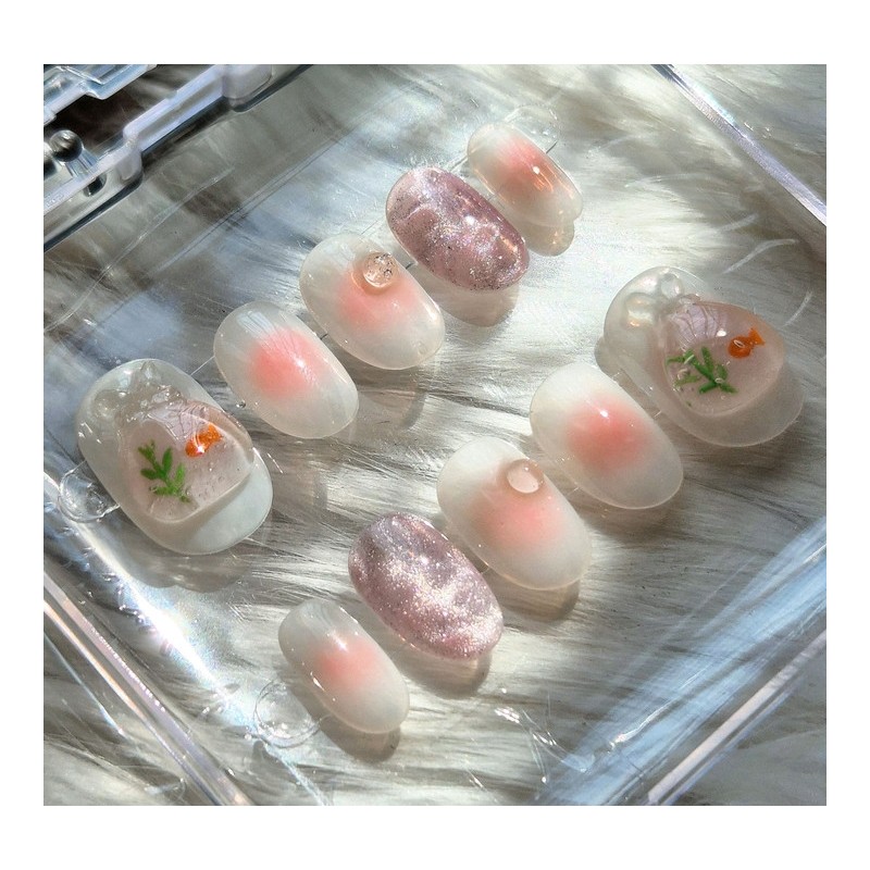 Fish Tank Peach Bung[Handmade Nail Tip] - Round / 어항