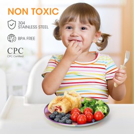 AIEVE Stainless Steel Kids Plates,6 Pack Round Toddler Plates,8 Inch Dinner Dishes for Baby, BPA Free, Dishwasher Safe