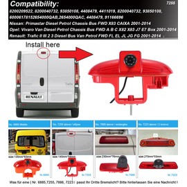 HD Brake Light Reversing Camera Set with 4.3 Inch LCD Monitor, Reversing Camera Replacement for Renault Trafic II III Diesel Petrol FWD FL EL JL JG FG/Opel Vivaro Diesel Petrol Chassis FWD A B C X82