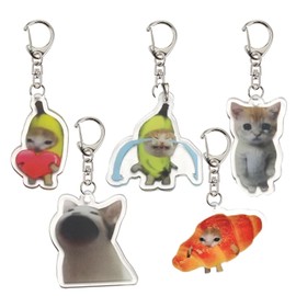 Ethlomoer 5 Cute and Funny Keychains for Backpacks and Cars, Kawaii Cat Keychains Set,featuring Cute Banana Cats (cat)