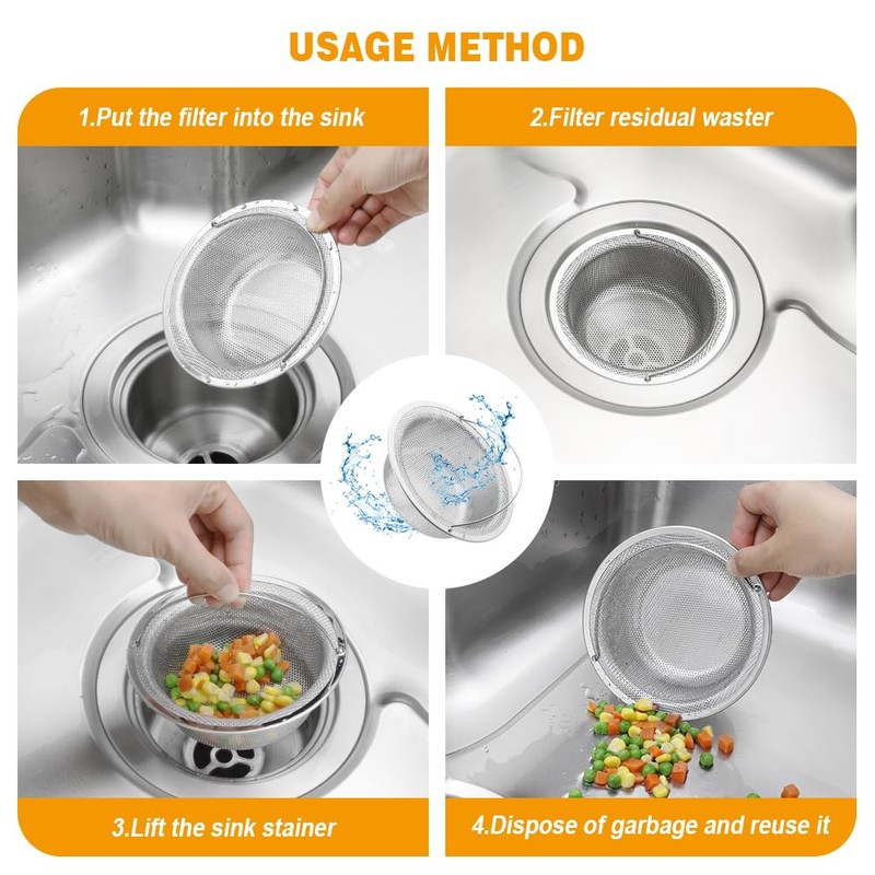 haodex Kitchen Sink Strainer Stainless Steel with Handle (2, Outer