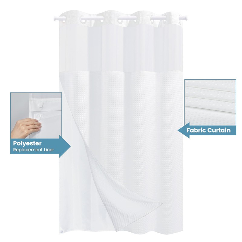 EUTXL Stall No Hook Shower Curtain with Snap in Liner,230GSM