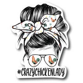 #Crazychickenlady Crazy Chicken Lady Colorful Refrigerator Magnet | UV Printed 4-Inch Kitchen Decor Accessory Featuring Stunning Design | Messy Bun Chick Eggs Farm Western Country Cowgirl CSM1524