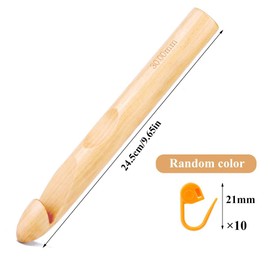 Wooden Crochet Hooks, 30mm Wooden Handle Crochet Hook Bamboo Knitting Crochet Needles with 10 pcs Knitting Stitch Markers for Handcraft Crocheting