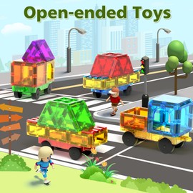 Magnetische Bausteine Spielzeug ab 3 Jahre Kinder, Magnetbausteine für 4-8 Kinder, 4 Stück Magnet Auto Set Bauspielzeug Sensorische Montessori Spielzeug für 3 4 5 6 7 8 Jahre alte Jungen und Mädchen