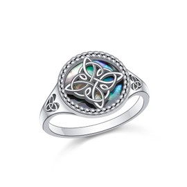 HOOHWE Celtic Knot Ring for Women 925 Sterling Silver Abalone Shell Celtic Knot Rings Irish Jewellery Gifts for Women, Sterling Silver