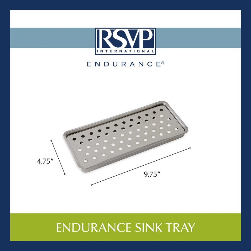 RSVP International Cleaning Collection Stainless Steel Sink Tray, 9.75x4.75x0.75"
