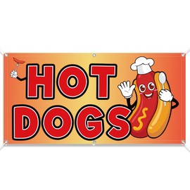 Tudomro 2x4 Feet Hot Dogs Banner Polyester Fabric Sign Polyester Hot Dogs Concession Stand Banner with Two Metal Grommets